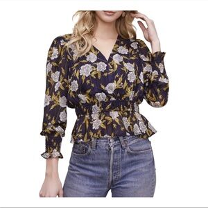 Astr Navy and Yellow Floral Blouse Size Medium